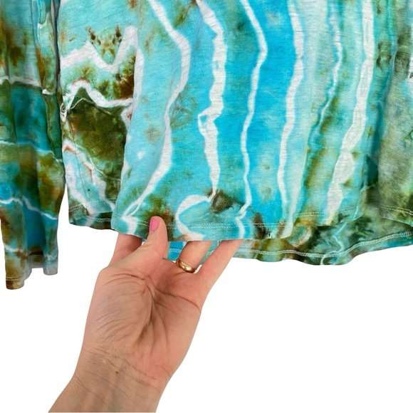 Sandro Tie Dye Shirt Womens Size Small 1 Tee Top Blouse Blue Linen Lace Paris - Picture 3 of 15